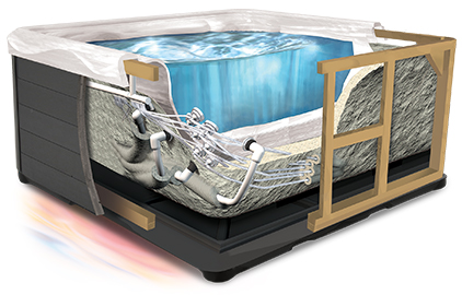 Cutaway image of a spa showing foam